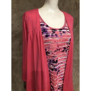 1X Plus Pink Cardigan Top 3/4 Sleeve Stretch Laura Scott #396
